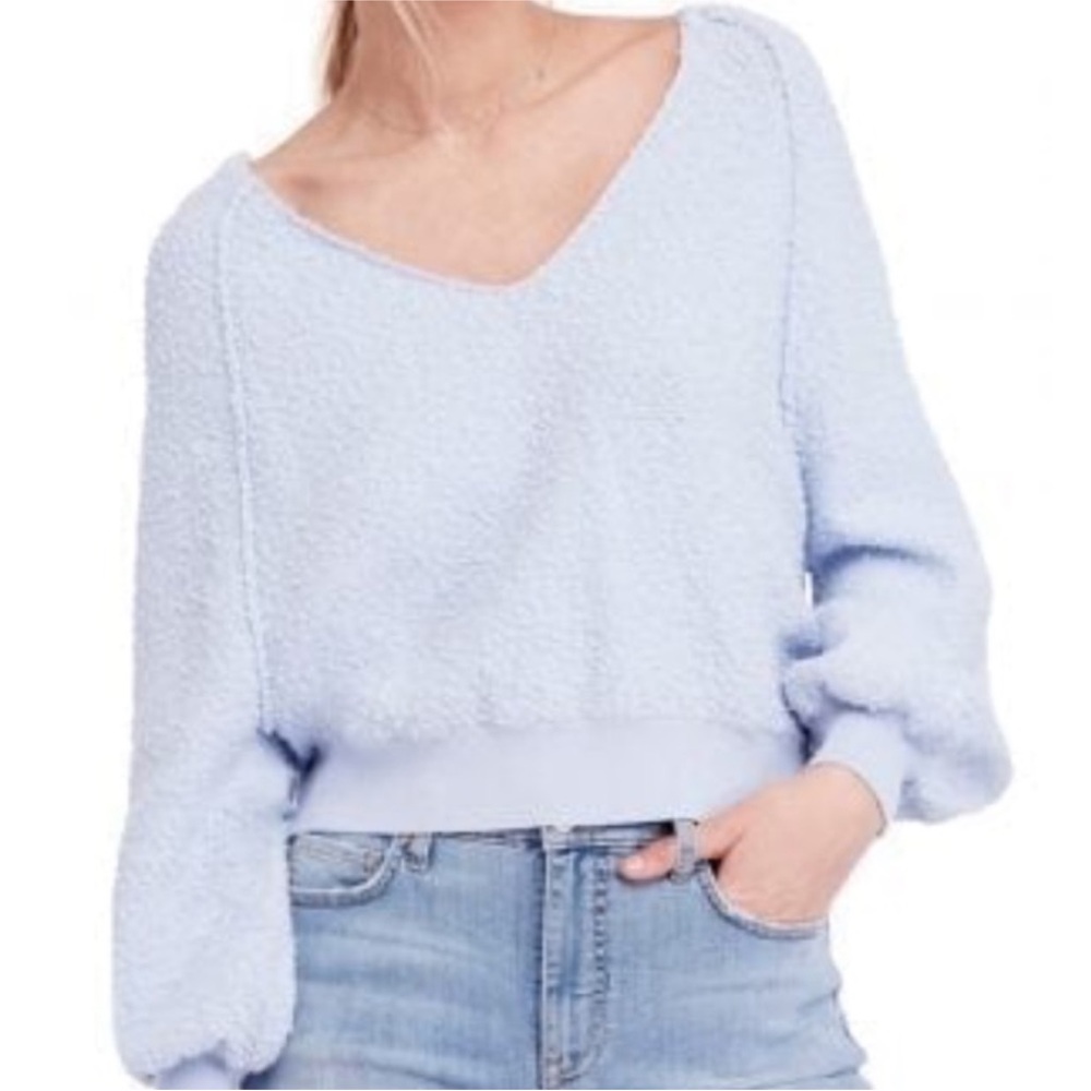 free people sky blue found my friend v neck sweater size small